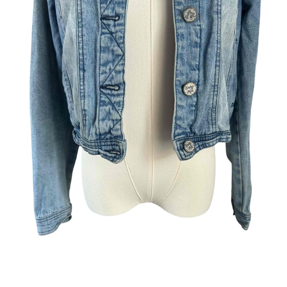 Indigo Rein Womens Blue Denim Jacket Button Front Long Sleeves Cropped Medium - Picture 4 of 16